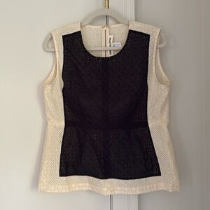 Caron Callahan Black and Cream Eyelet Peplum CottonTop